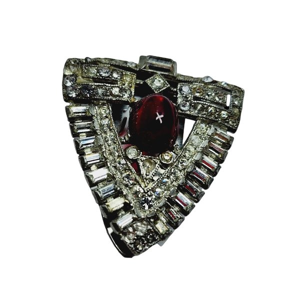 Antique Art Deco Ruby Cabochon Paste Dress Clip (A894) - Picture 3 of 7